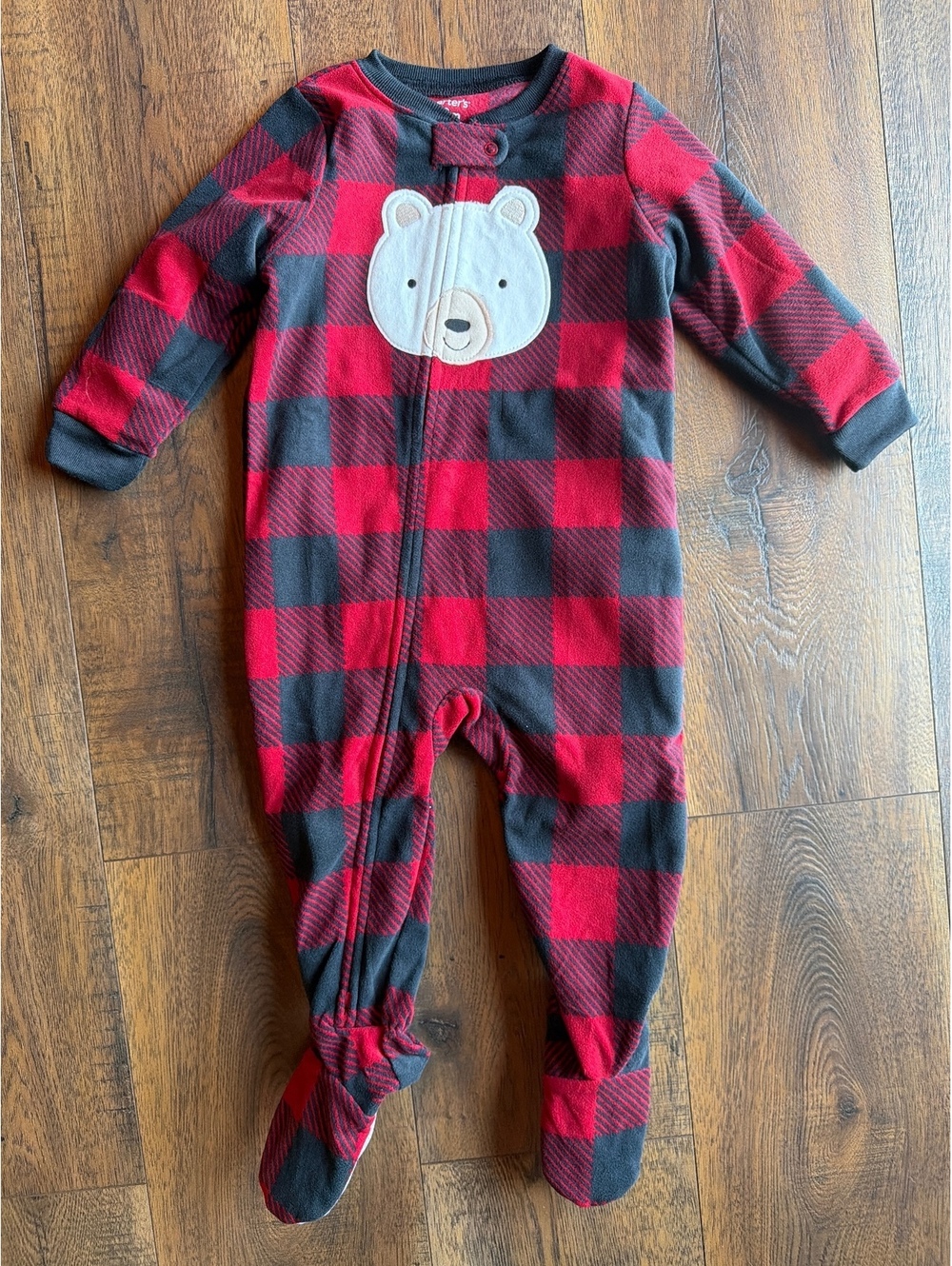 Carter's Baby Fleece Footed Pajamas 18M Red and Black Buffalo Plaid Bear
